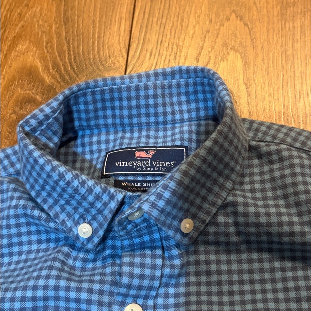 Vineyard Vines Blue Gingham Boys Flannel Shirt - Picture 5 of 9